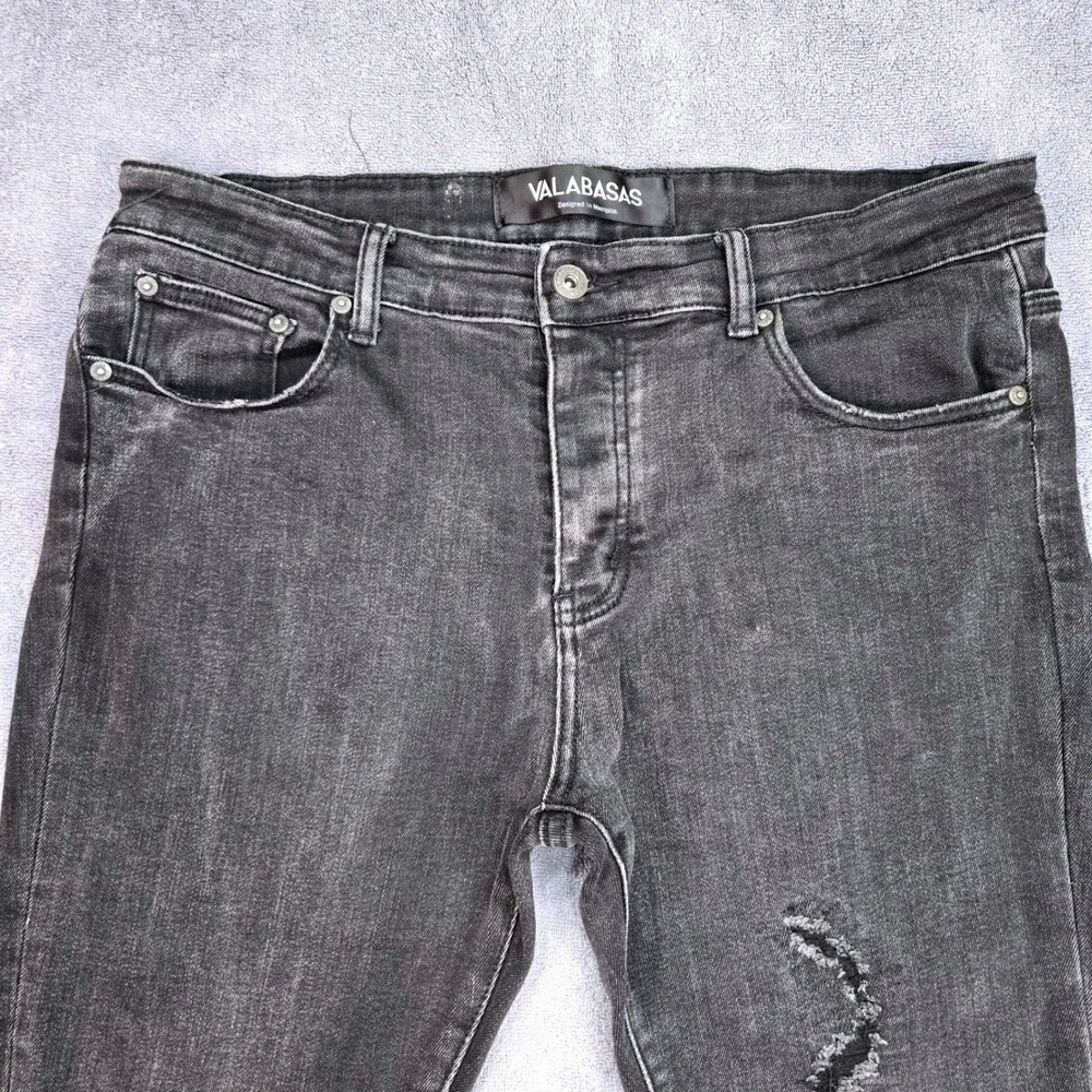 Valabasas Skinny Jeans Mens 36 Black Excellent Distressed Ripped Button Fly